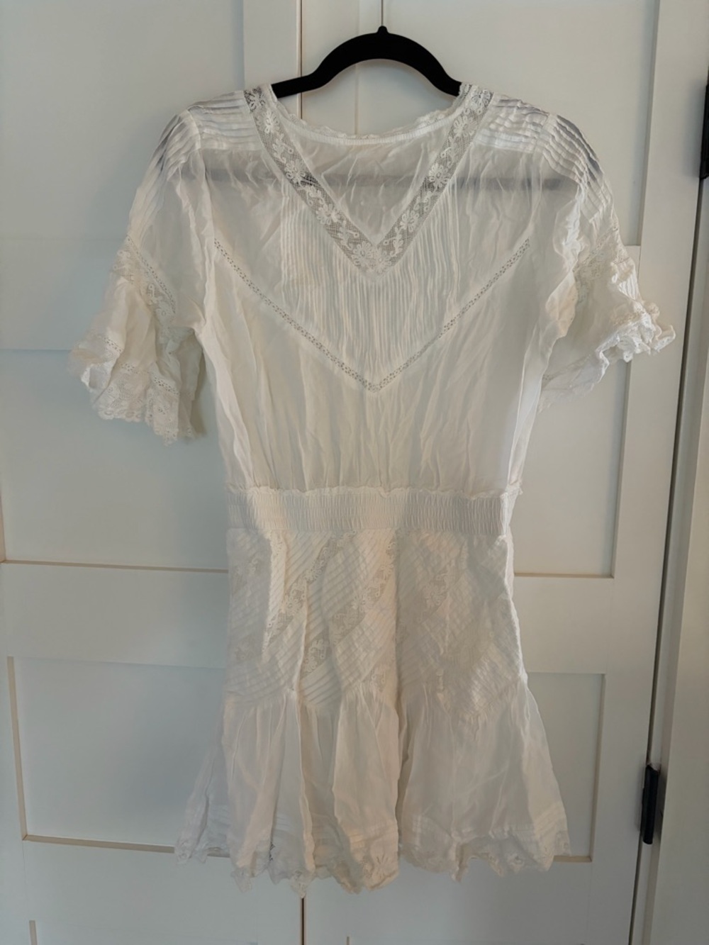 LOVESHACKFANCY Calamina Lace Trim Pintuck Dress - Bright White - Picture 8 of 8